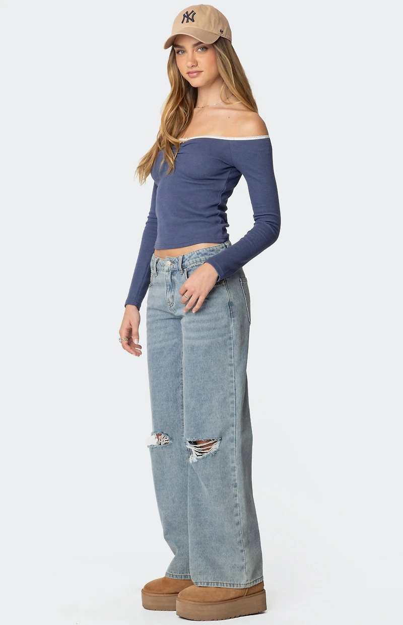 Edikted Tal Ruched Off Shoulder Top