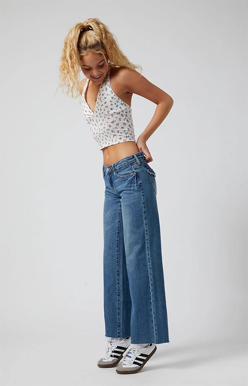 Pacsun Zoe Low Rise Girlfriend Jeans Button Pocket Dark Indigo