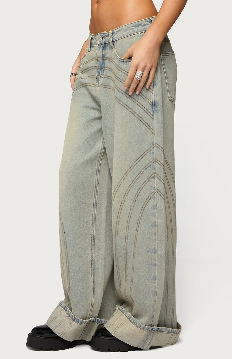 Edikted Cuffed Low Rise Baggy Jeans
