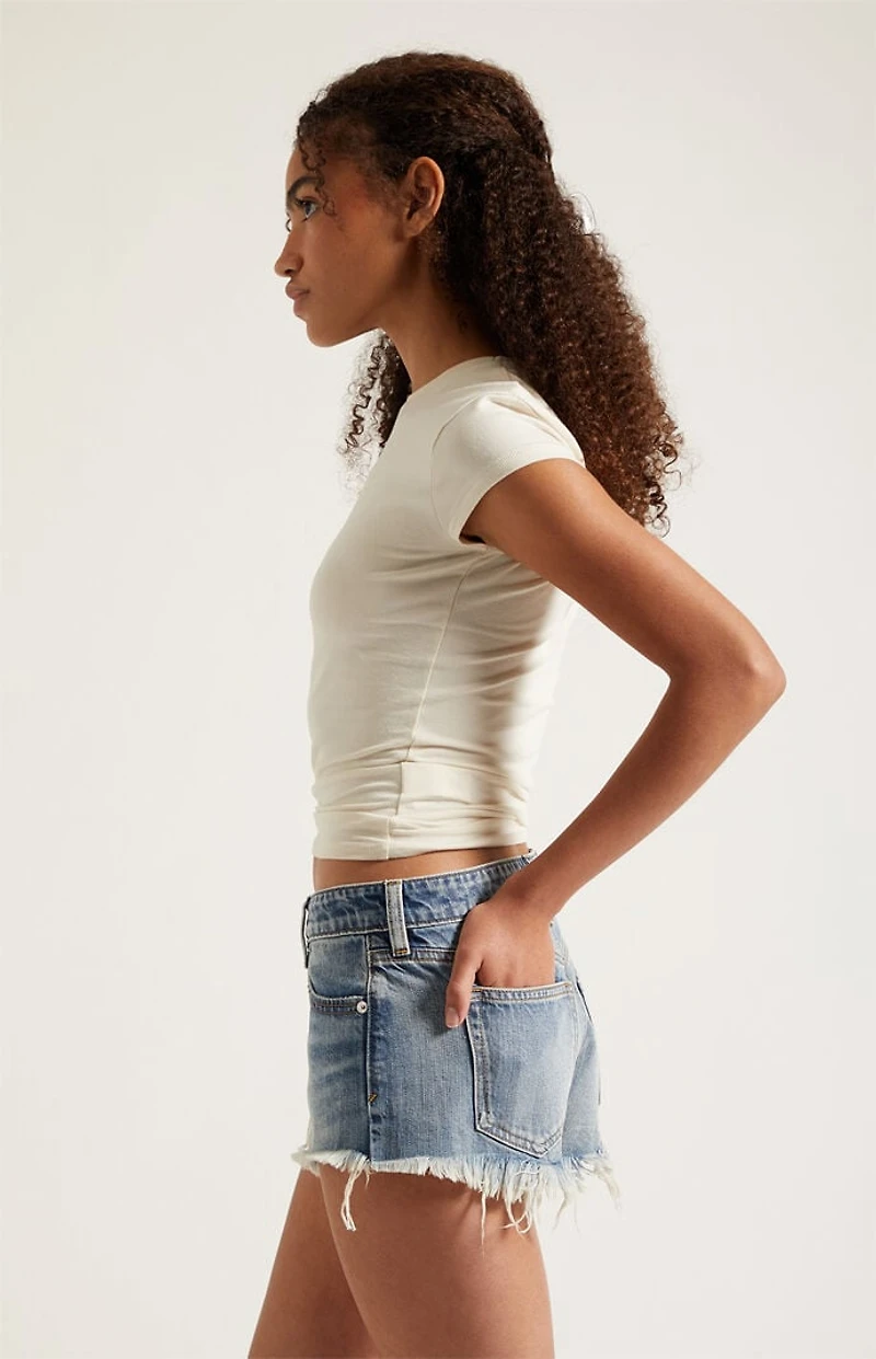 Pacsun Jamie Denim Micro Shorts Exposed Button Frayed Light Blue