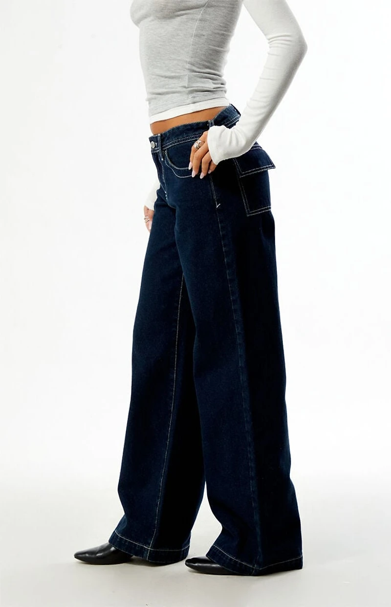 Pacsun Casey Low Rise Baggy Jeans Dark Blue Contrast Stitch