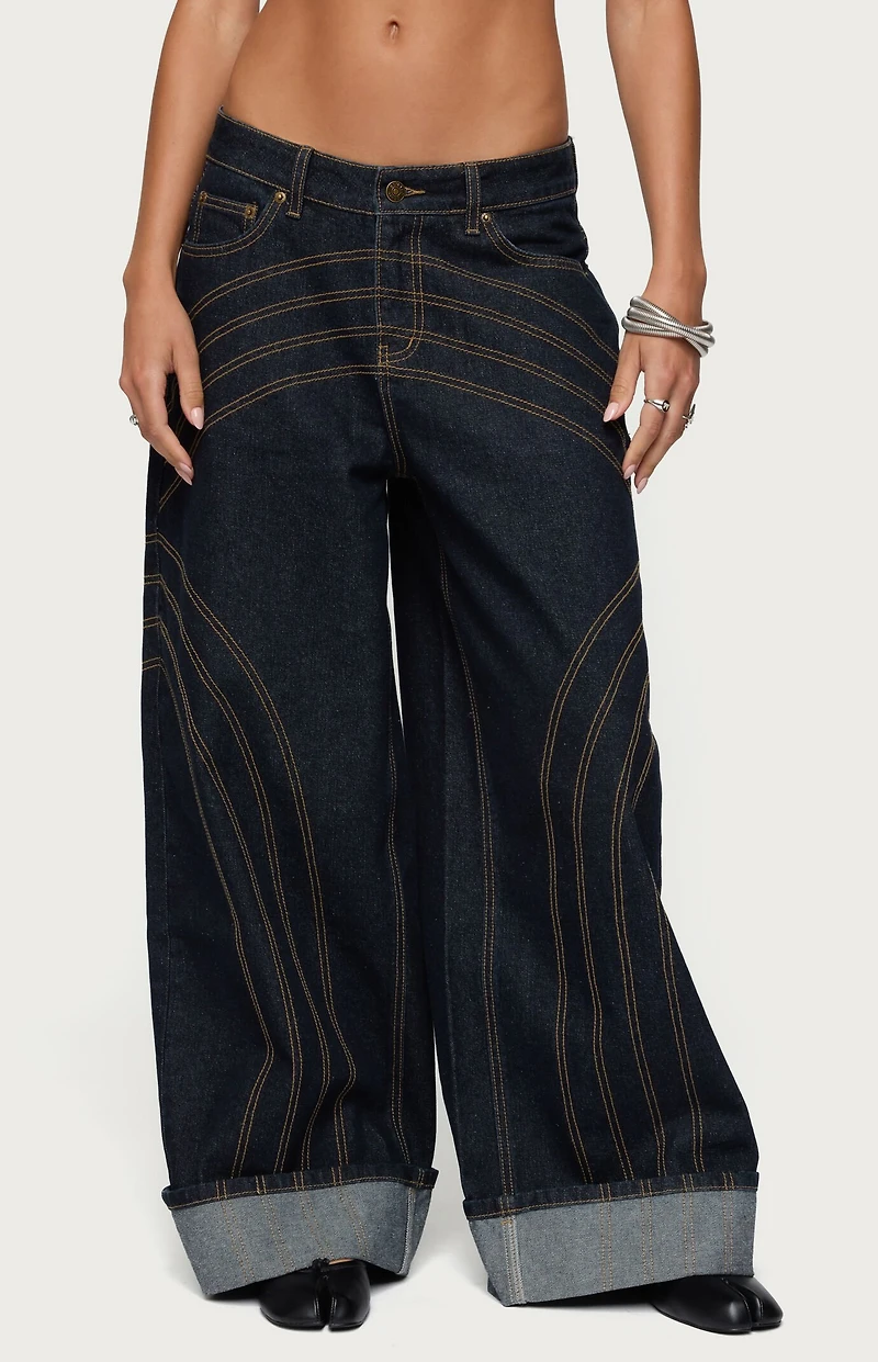 Edikted Cuffed Low Rise Wide Leg Jeans