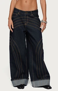 Edikted Cuffed Low Rise Wide Leg Jeans