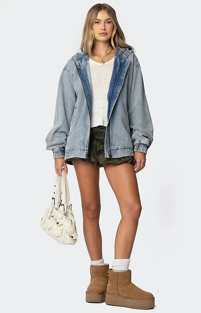 Edikted Hooded Vintage Washed Denim Bomber Jacket