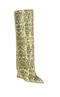 AZALEA WANG Women's Kenya Yellow Snake Wedge Boots