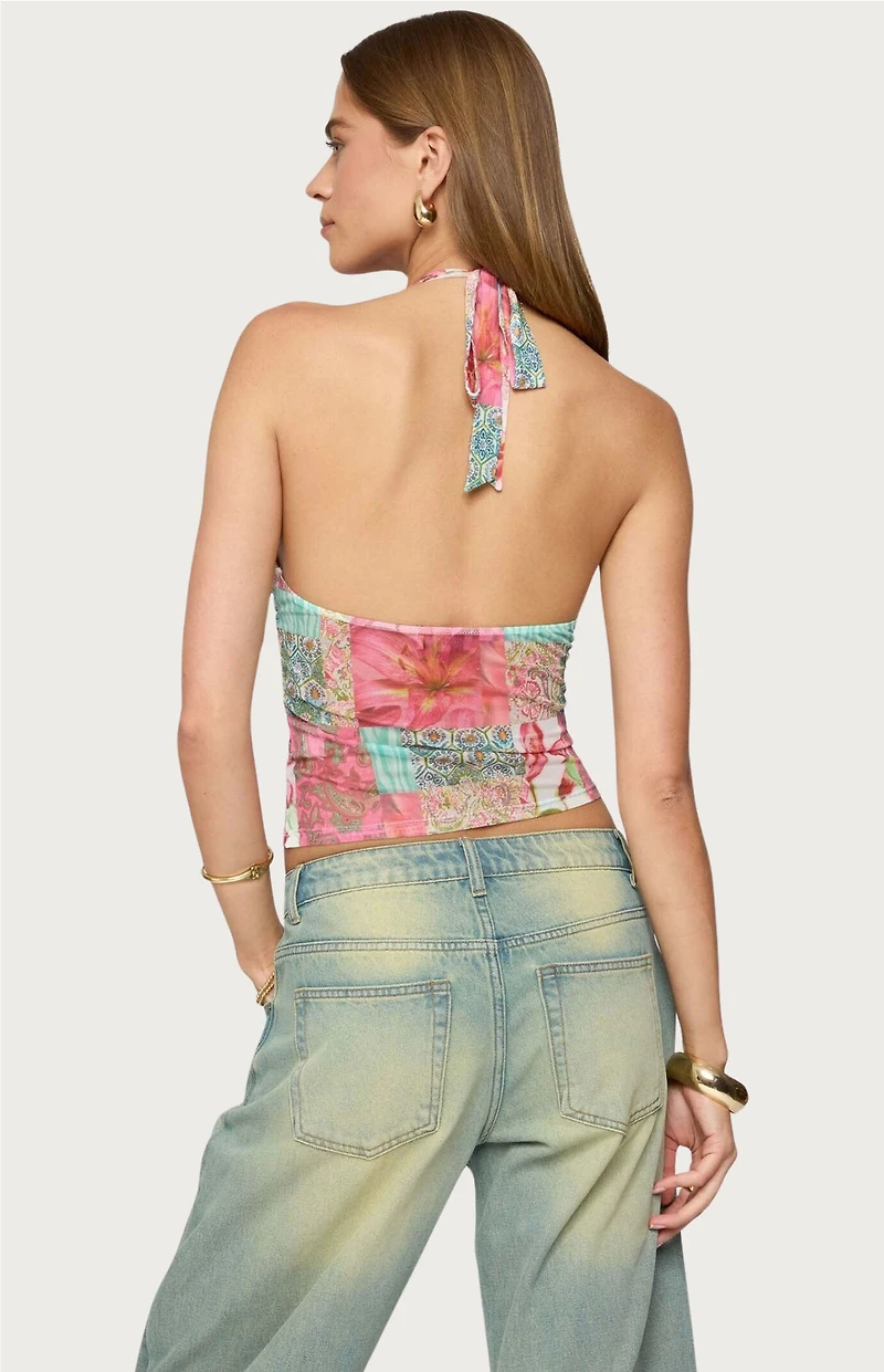 Edikted Catie Printed Mesh Halter Top