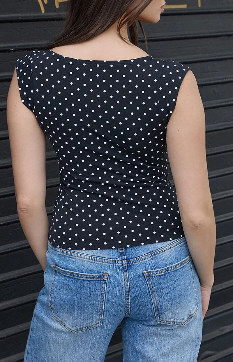 John Galt Black Amara Polka Dot Tank Top