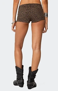 Edikted Leopard Printed Micro Denim Shorts