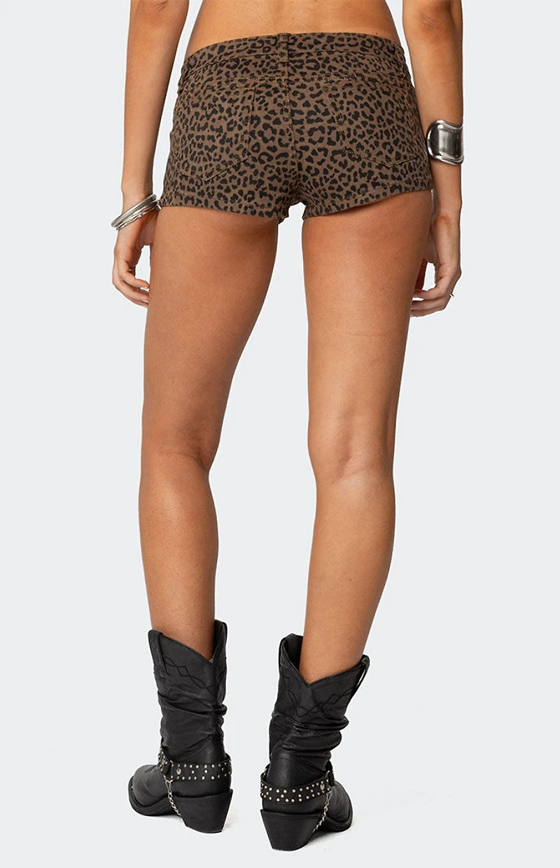 Edikted Leopard Printed Micro Denim Shorts