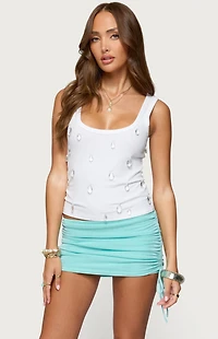 Edikted Zelena Faux Crystal Ribbed Tank Top
