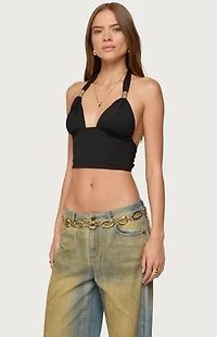 Edikted Aiva Backless Plunge Neck Halter Top