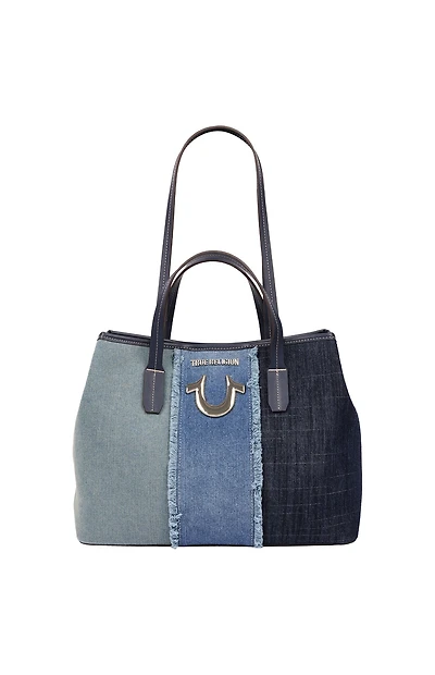 True Religion Frayed Denim Horseshoe Tote Bag