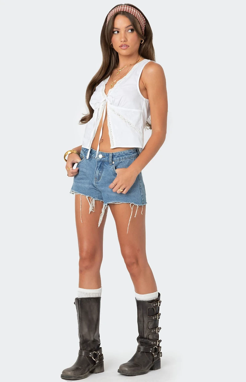 Edikted Embroidered Lacey Split Front Top