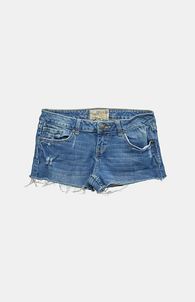 PS VINTAGE 2000s Y2K Medium Blue Distressed Low Rise Micro Jean Shorts