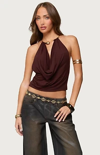 Edikted Mileva Cuff Deep Cowl Neck Top
