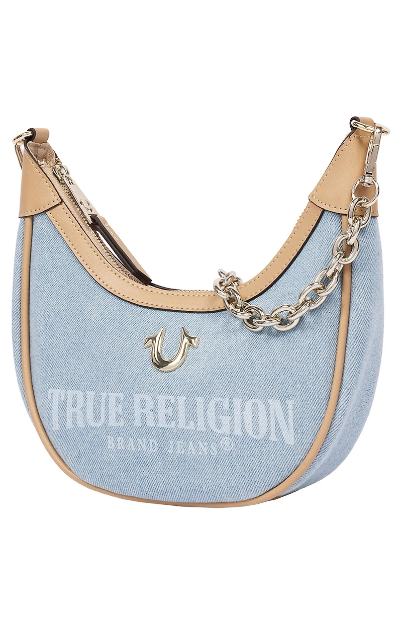 True Religion Bailey Denim & Faux Leather Hobo Bag