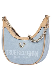 True Religion Bailey Denim & Faux Leather Hobo Bag
