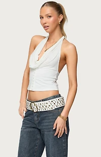Edikted Hook & Eye Cowl Neck Halter Top