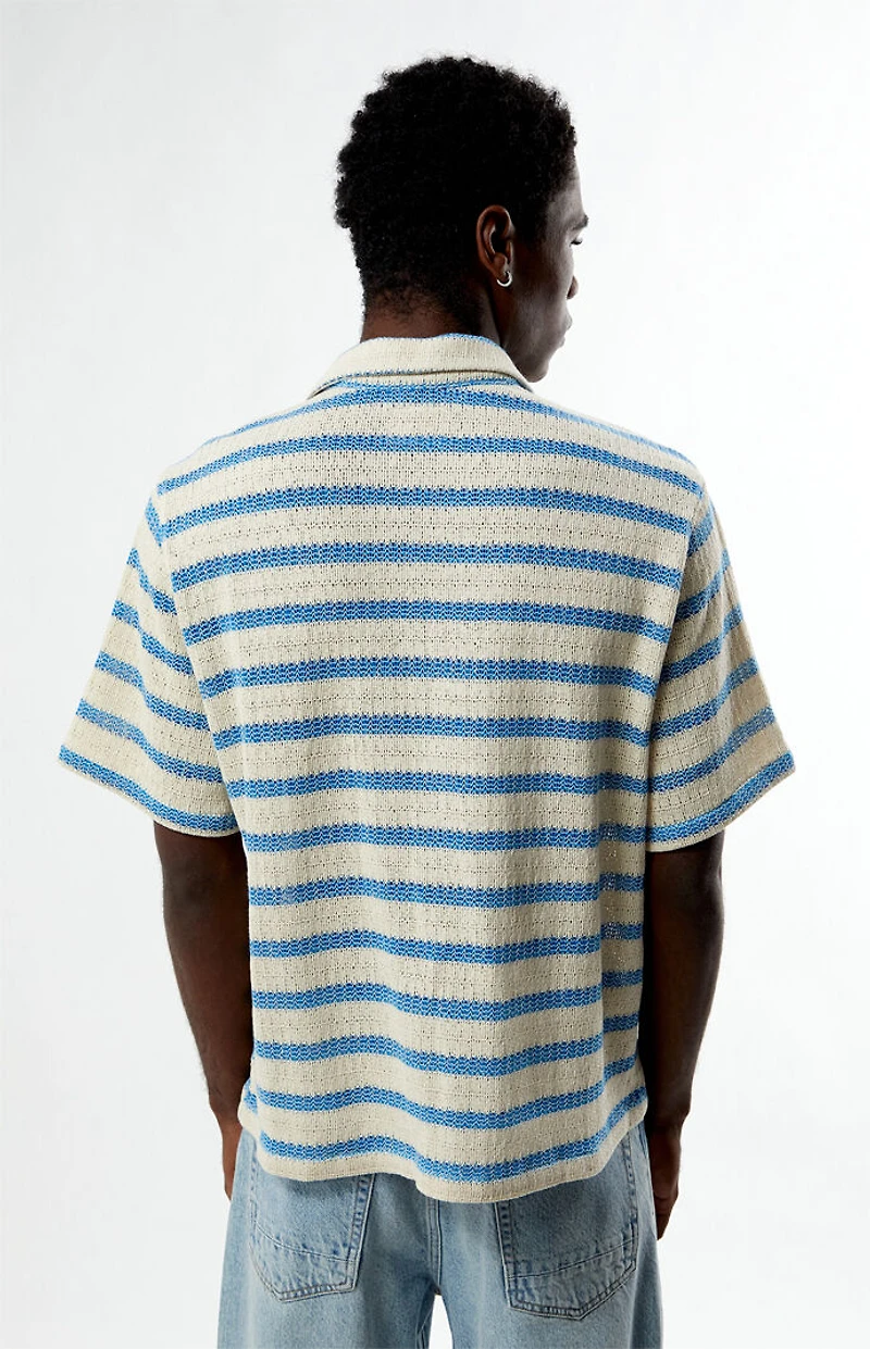 Pacsun Blue Striped Texture Oversized Resort Camp Shirt