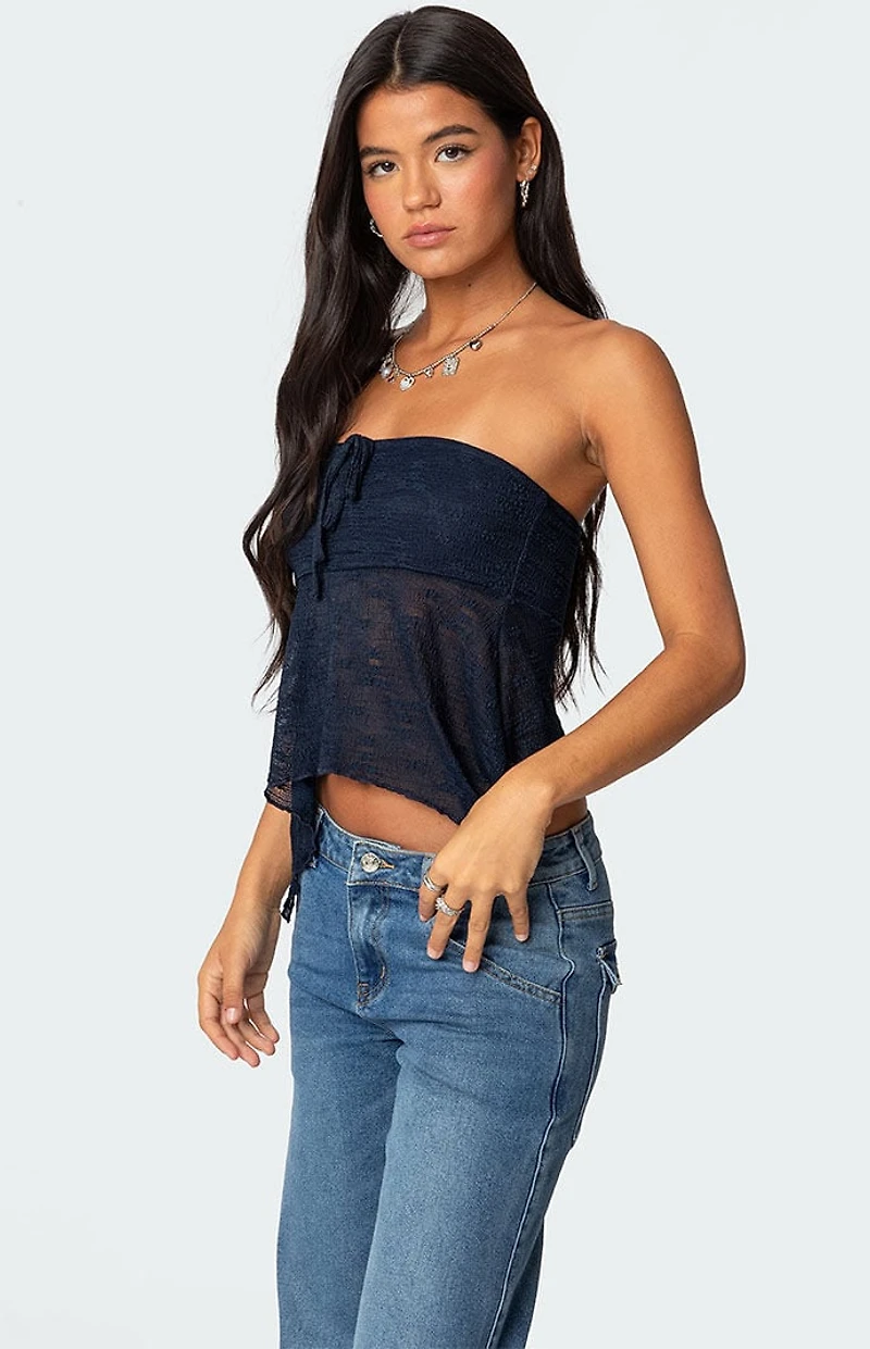 Edikted Embroidered Sheer Strapless Top