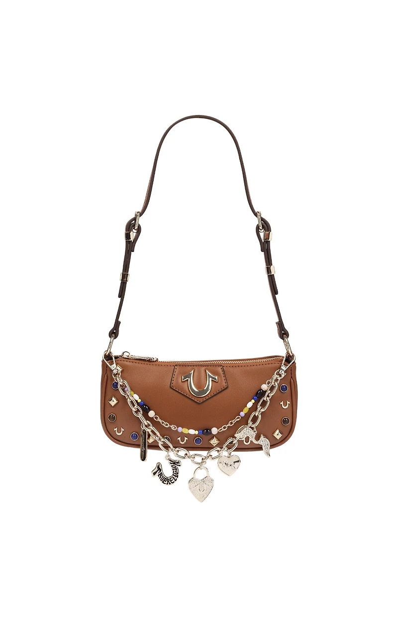 True Religion Cognac Chain & Studs Shoulder Bag