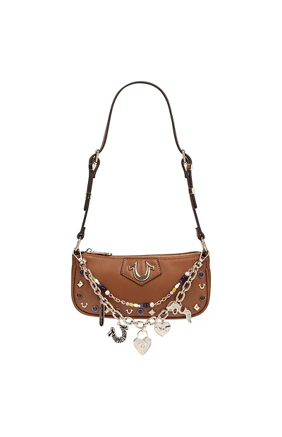 True Religion Cognac Chain & Studs Shoulder Bag