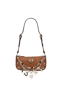 True Religion Cognac Chain & Studs Shoulder Bag