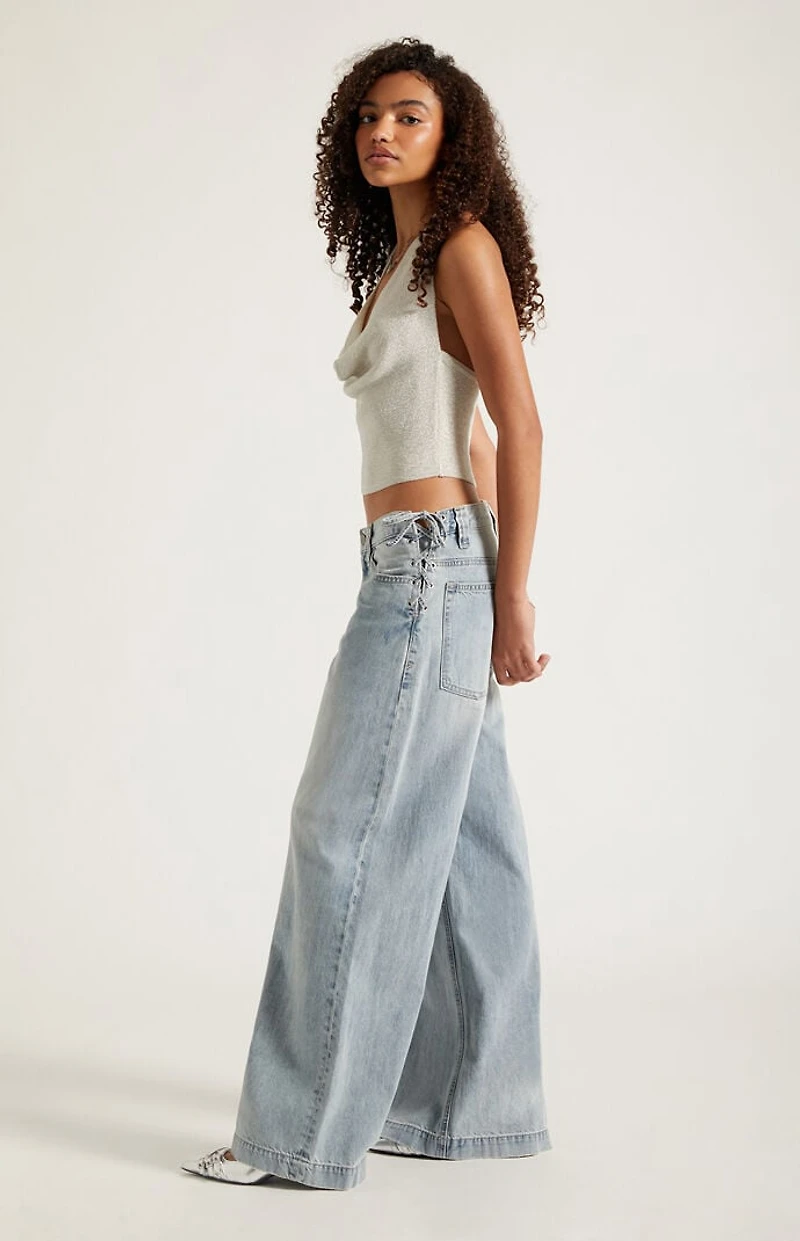Pacsun Sloane Low Rise Ultra Baggy Jeans Lace-Up Side Light Blue
