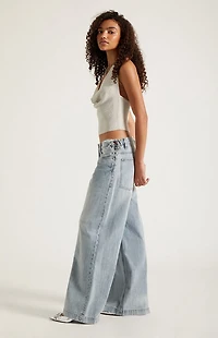 Pacsun Sloane Low Rise Ultra Baggy Jeans Lace-Up Side Light Blue