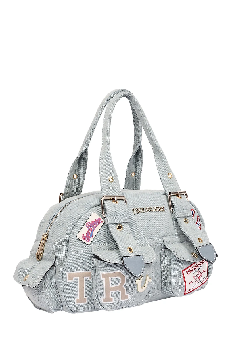True Religion Denim Blue Multi Patch Satchel Bag