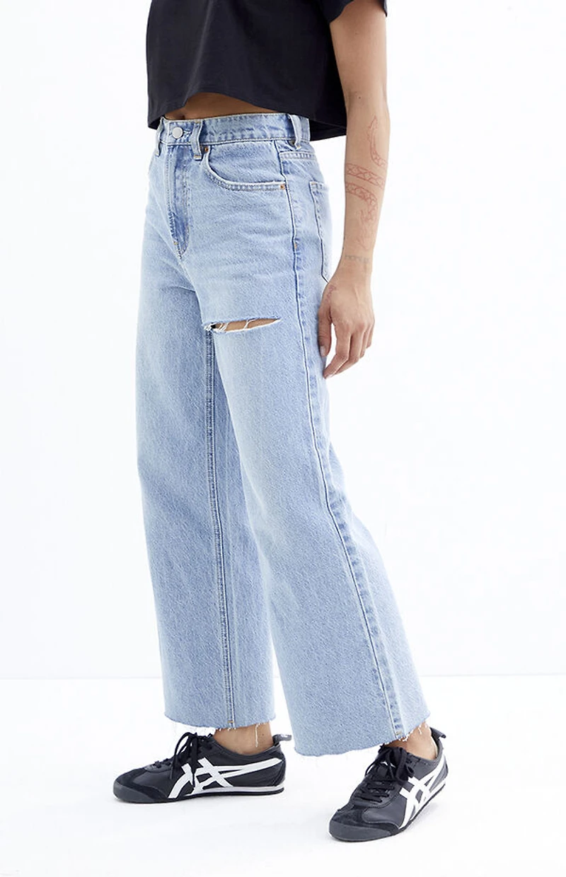 Pacsun Nora Light Indigo Ripped Cropped Wide Leg Jeans