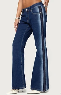 Edikted Airbrushed Low Rise Flared Jeans