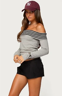 Edikted Leetal Stripey Foldover Knit Top