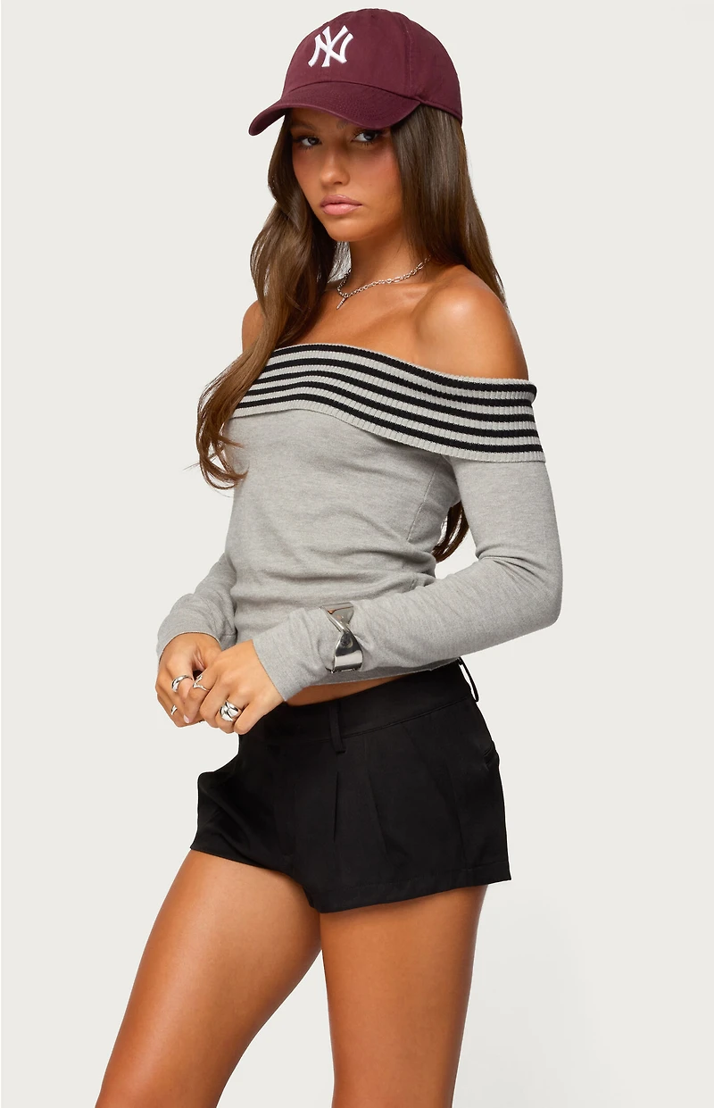 Edikted Leetal Stripey Foldover Knit Top