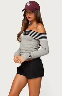 Edikted Leetal Stripey Foldover Knit Top