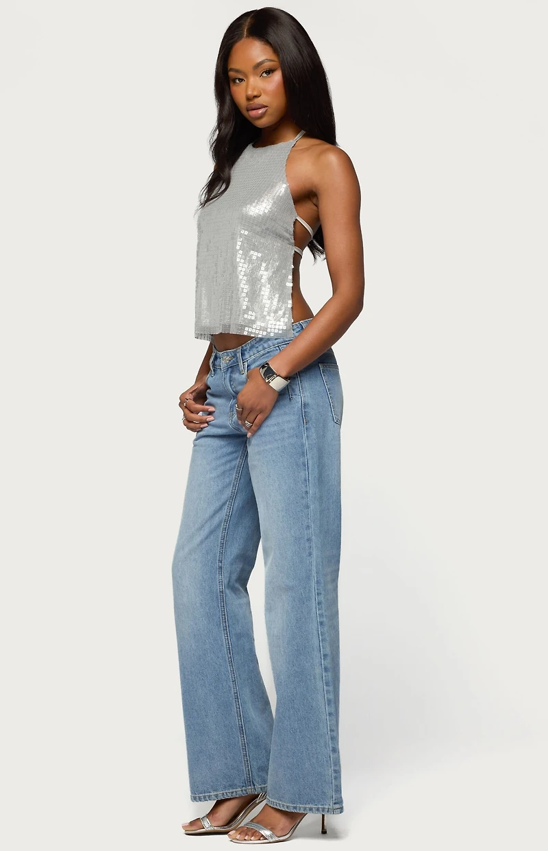 Edikted Itara Sequin Backless Halter Top