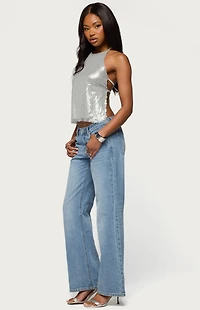 Edikted Itara Sequin Backless Halter Top