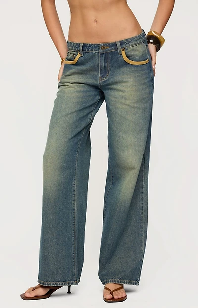 Edikted Faux Suede Star Low Rise Jeans