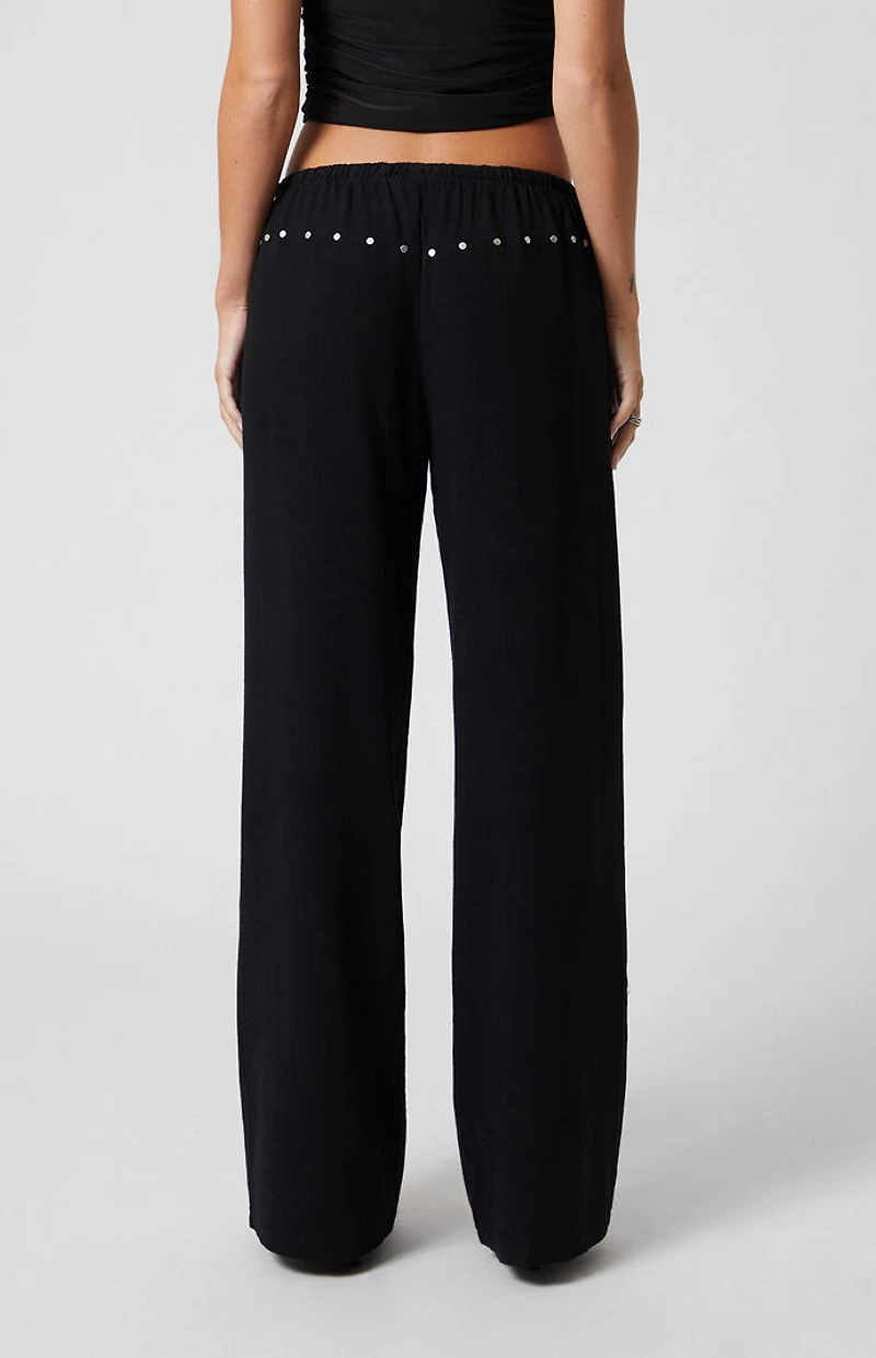Third Charm Linen Studded Low Rise Baggy Pants