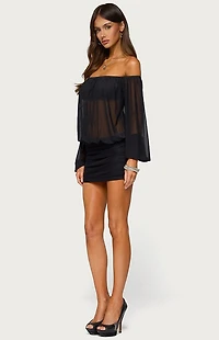 Edikted Jorie Sheer Mesh Off Shoulder Bubble Dress