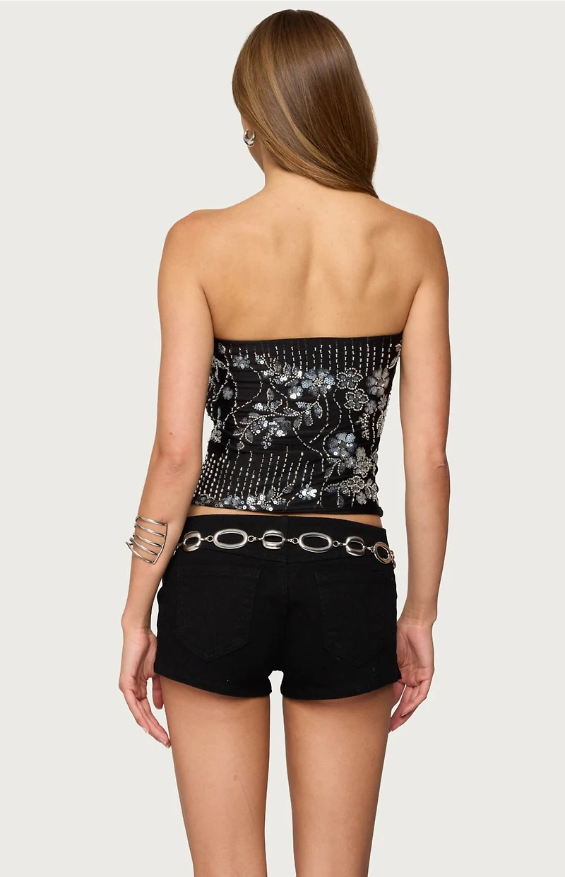 Edikted Zelda Bead and Sequin Strapless Top