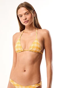 Pacsun Yellow Plaid Textured Summer Triangle Bikini Top