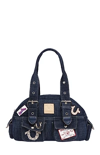 True Religion Dark Denim Multi Patch Satchel Bag
