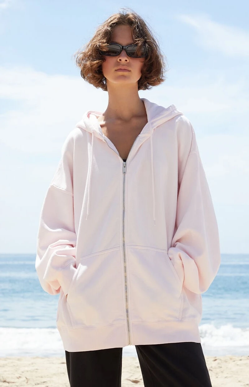John Galt Pink Christy Full Zip Oversized Hoodie