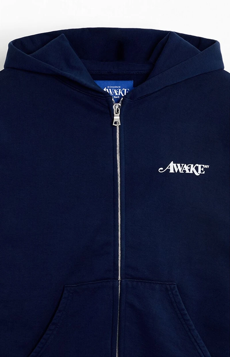 Awake NY Navy Logo Full Zip Hoodie