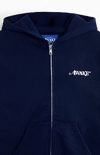 Awake NY Navy Logo Full Zip Hoodie