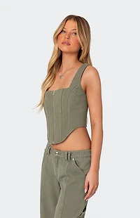 Edikted Lottie Washed Denim Zip Corset