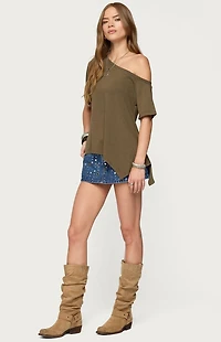 Edikted Studded Grommet Denim Mini Skort