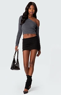 Edikted Frannie One Shoulder Fuzzy Knit Top