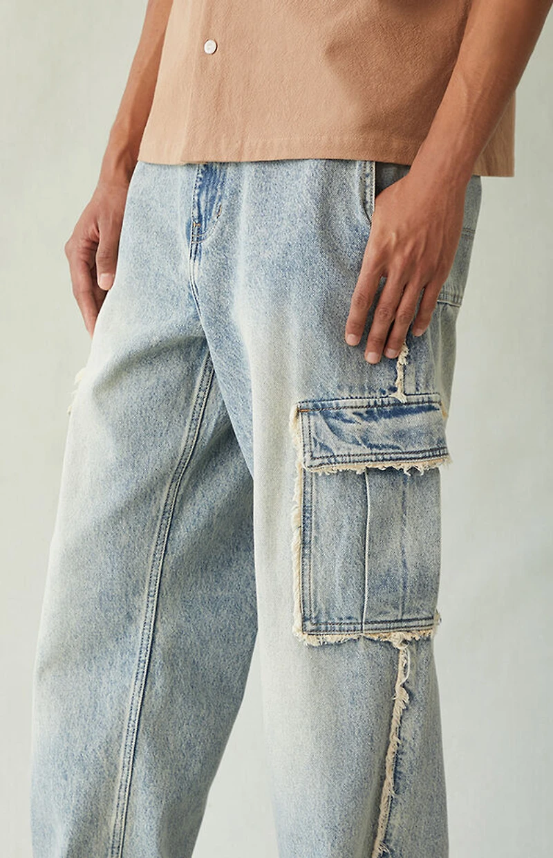 Pacsun Dylan Baggy Jeans Cargo Frayed Light Indigo